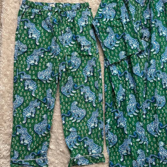 Printfresh S/M Robe + Small PJ Pants Set Tiger Queen Jade Green Organic Cotton - Picture 4 of 8